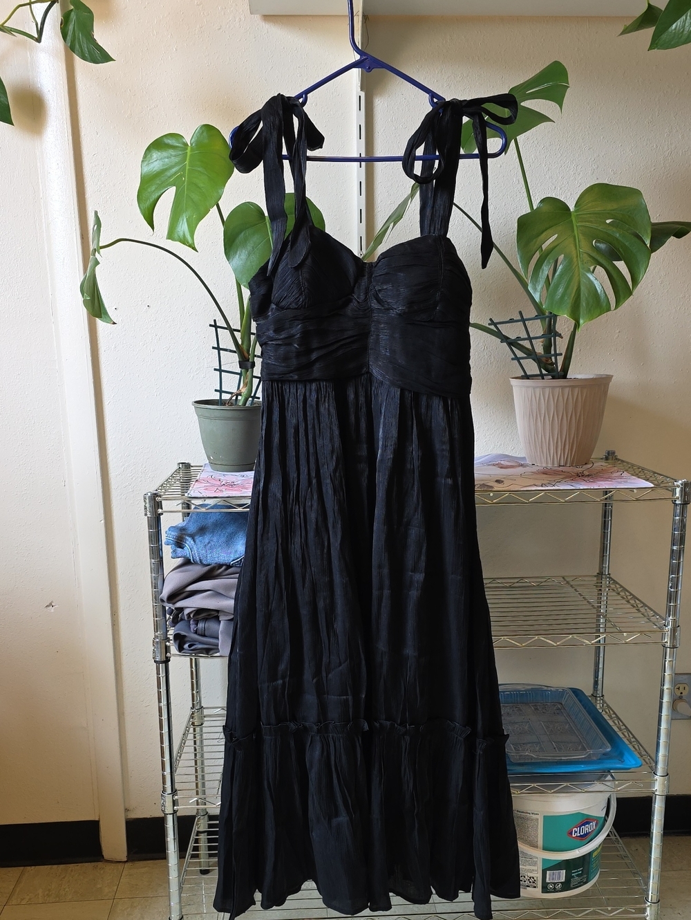 Express Black Tie-Shoulder Maxi Dress